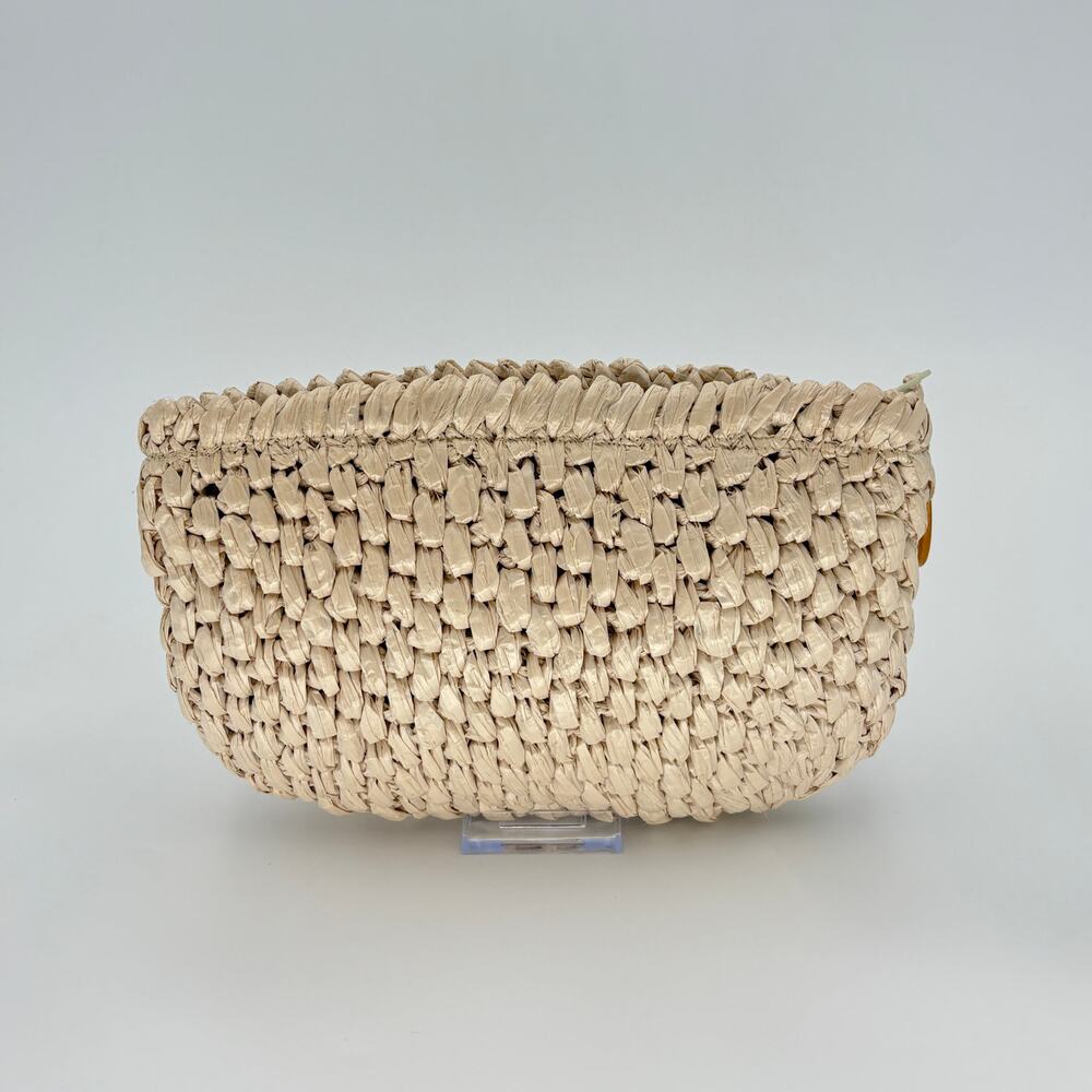 Aspects Vintage Woven Straw Raffia Zipper Clutch Bag Cream Neutral Handmade